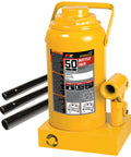Rugged 50 Ton Hydraulic Bottle Jack With Low Profile Design For Tight Spaces, 11 3/4 To 18 7/8 Inch Lift Range, all steel construction