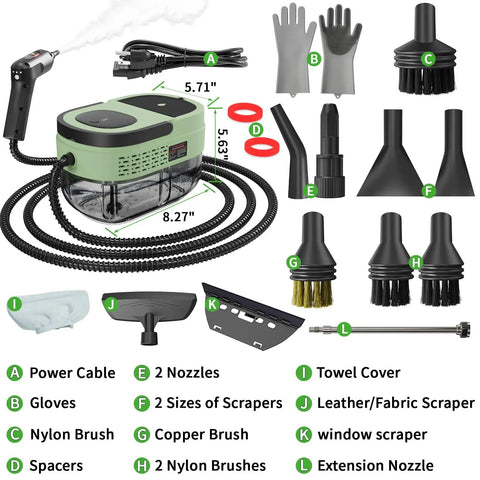Beast Mode Handheld Steam Cleaner For Home And Cars 2500W High Temp Pressurized Machine with attachments and tank.