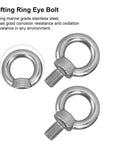 M20 Marine Grade 316 Stainless Steel Eye Bolts, Heavy Duty Lifting Rings With Nuts for Rigging and Outdoor Dock Use, 2 Pack