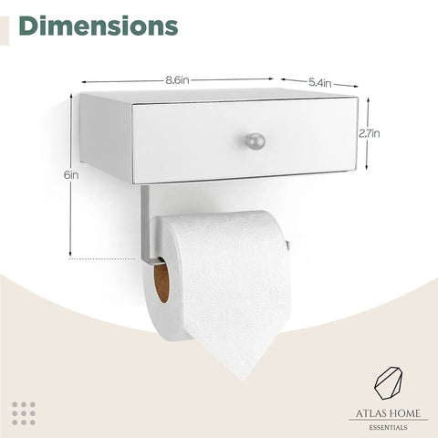 Toilet Paper Holder With Built In Shelf And Wipes Dispenser Must Have Hidden Wet Wipе Storage Stainless Steel Wall Mount Bathroom Organizer White And Silver Finish, dimensions shown