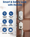 Keyless Entry Door Lock With Keypad Deadbolt And Handle No Key Needed Smart Lock With Auto Lock 50 User Codes Waterproof