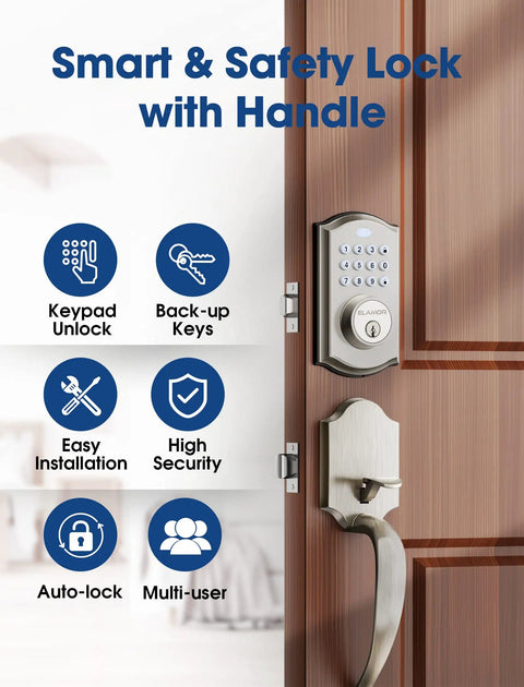 Keyless Entry Door Lock With Keypad Deadbolt And Handle No Key Needed Smart Lock With Auto Lock 50 User Codes Waterproof