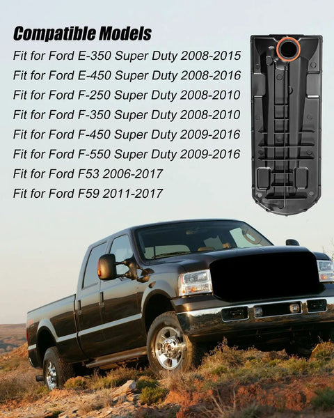 Black Ford truck with list of compatible models and 5R110W Transmission Filter Kit with Gasket for Ford F-250 F-350 Super Duty and E-Series Vans 2006-2017 Replaces FT180 8C3Z-7A098-D Beefed-Up Full Service Kit For Easy DIY Maintenance image on top.