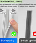 Peel And Stick Wall Cord Cover And Raceway For TV Mounts Extra Long Cable Concealer showing side opening and flexibility features.