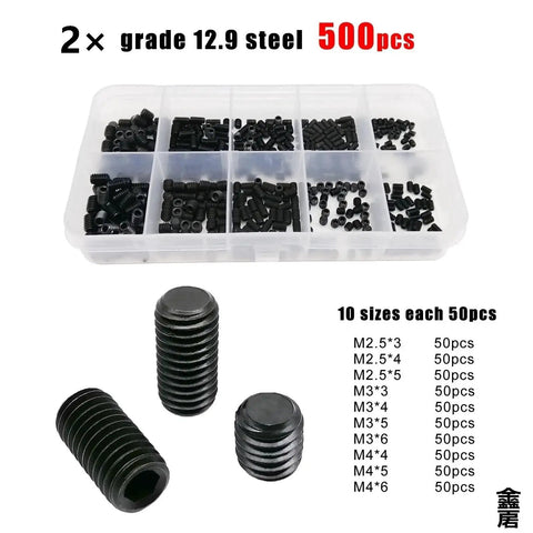 Black Stainless Steel Hex Socket Flat Point Set Screw Kit 304 Grade Precision Threading Heavy Duty Built To Last 1000 Pieces