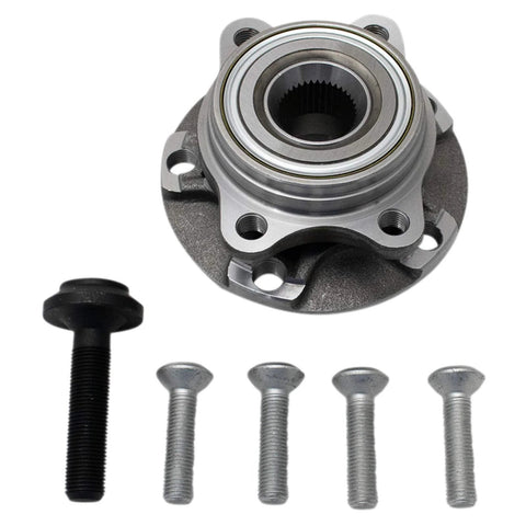Front Left And Right Wheel Bearing And Hub Assembly Set For Audi A4 Quattro 02-08 And A4 02-05 06 Base 07-08 02-04 A6 Quattro V6 3.0L 2.7L And 04-08 S4 Pair Ready To Roll, showing hub with five bolts