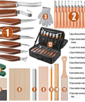 All In One Wood Carving Kit For Beginners 35 Piece Set With Whittling Knives Carving Chisels Basswood Blocks Sandpaper Polishing Compound