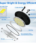 Diagram of LED High Bay Light 150W 10 Pack With 22500 Lumens Two Color Temperature 4000K/5000K components and features.