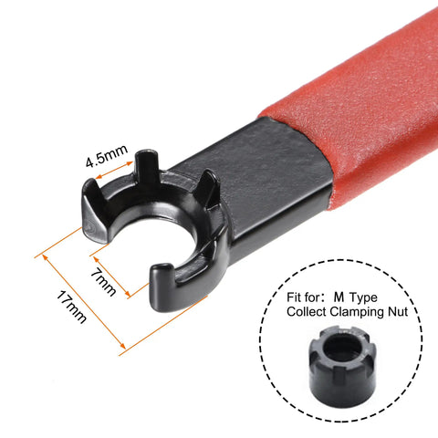 Pro Grade Collet Chuck Wrench Spanner for ER11M Clamping Nut with Red Non Slip Handle, Carbon Steel Construction, 7mm Opening