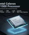 Intel Celeron J1900 Firewall Mini PC With Four Network Ports And Extra GB Connectivity For Straight Up Bulletproof Home Routing Plus 4GB RAM 64GB SSD Storage For Smooth VPN Setup, showing the processor on a dark background.