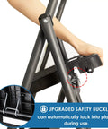 Close-up of safety buckle on Two Step Folding Ladder With Wide Anti Slip Pedals And Comfort Handle Lightweight Steel Heavy Duty 500 Pound Capacity Portable Multi Use Stool For Home Kitchen Office Garage Easy Open And Fold