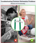 Man frustrated with dishwasher and woman smiling beside a working dishwasher with Dishwasher Control Button Assembly And User Interface Panel Replacement For FFID Series Models Compatible With FFID2426TD6A FFID2426TS5A FFID2426TW1A LFID2426TF5A Durable And Easy Operation Control Switch.
