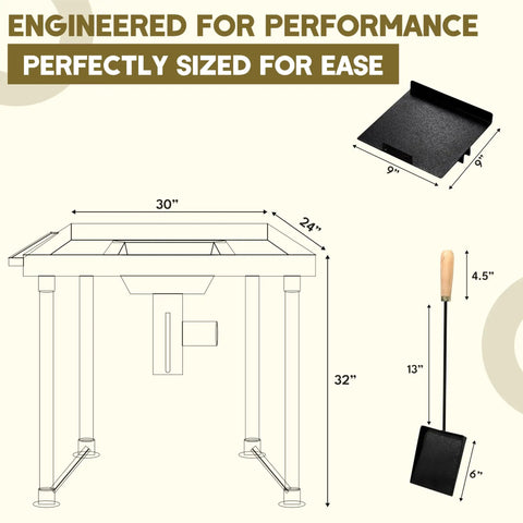 Diagram of a Beginner Friendly Coal Forge Stand With Hand Blower For Blacksmithing Dope Heat Resistant Steel Forge Kit Stand For Fire Pots Dimensions