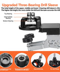 Close-up of 35mm Concealed Door Hinge Jig for Cabinets with Pro Grade Aluminum Alloy Guide and Three-Bearing Drill Sleeve.