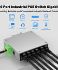 Rugged Industrial 4 Port Full Gigabit PoE Switch With 60W UL Power Supply 2 Gigabit Uplink Ports DIN Rail Mount 6 Port PoE Switch