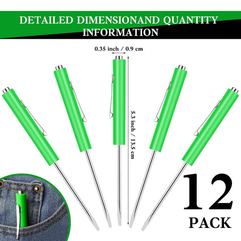 12 Pack Green Pocket Screwdrivers Magnetic Mini Tops With Single Blade Head For Mechanical And Electrical Work 5.3 Inch Length
