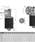 Technical diagram of DC 24V 100RPM Reversible Worm Gear Motor High Torque Electric Gearbox With Right Shaft GW6280.