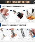 Step-by-step guide for Tough As Nails 32 Foot Drain Snake And Auger Kit operation, showing connection and use.