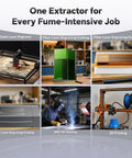 Industrial Grade Laser Fume Extractor With Exhaust Hose For Laser Engraver And Cutter Under 60W in workshop with laser tools.