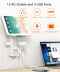 All In One 12 Outlet Wall Extender With Shelf And Surge Protector 12 AC Outlets And 3 USB Ports Includes 1 USB C Space Saving Hub