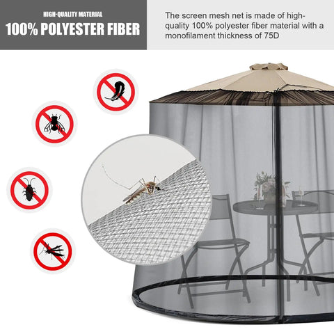 9-11 Ft Outdoor Umbrella Mosquito Net, Universal Hanging Patio Screen with zipper, polyester mesh around patio table