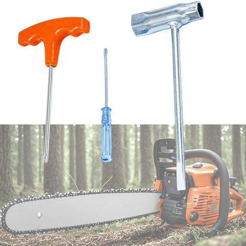 Heavy Duty Chainsaw T Wrench 19mm By 13mm And T Handle Torx Screwdriver Tool Kit fits various chainsaw brands shown with chainsaw