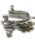 Youth Horizontal Brass Rowel Bumper Spurs With Soft Contact Four Brass Rowels Stainless Three Quarter Inch Wide Band Kid Friendly Fit