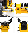 Rugged Industrial 3 In 1 Electric Pipe Threading Tool For Half To Two Inch Pipes With Durable Alloy Steel Cutter Head, close-up view.
