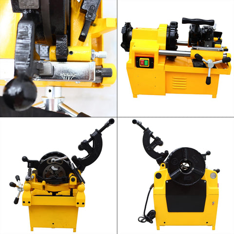 Rugged Industrial 3 In 1 Electric Pipe Threading Tool For Half To Two Inch Pipes With Durable Alloy Steel Cutter Head, close-up view.
