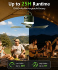 Heavy Duty 18 Inch Rechargeable Ceiling Fan With Bright Led Light And Huge 15600 mAh Battery for outdoor camping in gazebo.
