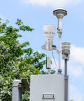 Rugged Outdoor 5 in 1 RS485 Weather Sensor with wind speed, wind direction, temperature, humidity, air pressure monitoring on pole.