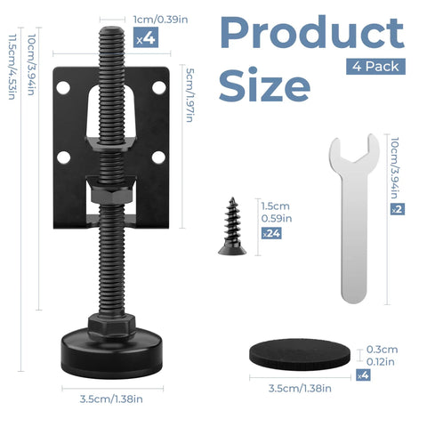 Product dimensions of Built Tough L Shaped Furniture Leveling Feet With Adjustable Height Up To 3.5 Inches, 4 Pack Screw On Levelers
