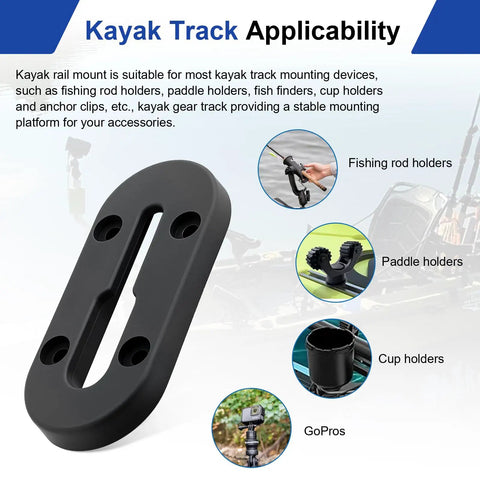 Universal Kayak Gear Track Mount Kit With Low Profile Rails For Fishing Rod Holder Cup Holder Paddle Holders And Anchor Cleats 4 Piece Set Compatible With Most Rail Systems For Offshore And Lake Adventures black ABS kayak rail mount, 4 in