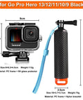 GoPro Hero 9 10 11 12 13 Waterproof Housing Case 60M Dive Shell with Floating Hand Grip and Mount Kit, durable black case.