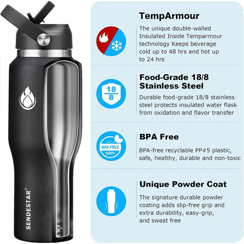 Image of Smooth Operator 40oz Stainless Steel Vacuum Insulated Water Bottle with lids, features double wall and black powder coat.