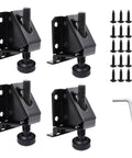 Heavy Duty Adjustable Leveling Feet 4 Pack Galvanized Steel Leg Levelers With L Shaped Brackets 330 Pound Capacity showing adjustable mounts and screws.