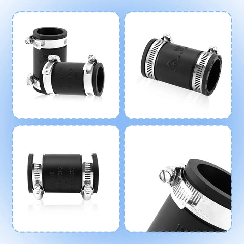 One And A Half Inch Flexible PVC Pipe Coupling With Stainless Steel Clamp For Connecting Cast Iron Plastic And Copper Pipes In Sewer And Drain Lines Thickened 6mm TPE Material Will Not Crack Or Leak