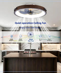 20" Walnut Flush Mount Ceiling Fan with LED Light, 6 Speed Reversible Quiet DC Fan Light Fixture in kitchen setting.