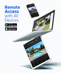 Remote access on laptop and phone screens with 4K 8 Channel Hybrid Security System With AI Motion Detection And Smart Search 5 In 1 DVR NVR Video Recorder HEVC H265 Remote Access Ready No HDD Included Easy Setup For Home Or Small Biz Surveillance.