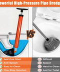 Image comparison of Heavy Duty High Pressure Toilet Plunger Kit With Curved Brush And Comfort Grip Gloves against traditional plunger.