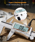 Beefy Rechargeable Digital Caliper With Backlit LCD All Metal Measuring Tool Auto Off Inch mm Fraction 6 Inch on workbench