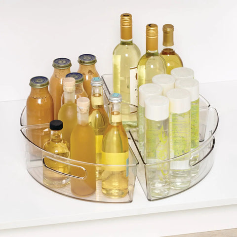 Clear Plastic Lazy Susan Cabinet Storage Bins Set Of 4 Quarter Wedge Containers For Kitchen Pantry Or Counter Organization BPA Free 12.5 In By 6.75 In By 4 In Fits 18 To 20 Inch Lazy Susan Circle holding bottles