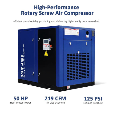 Gingine Industrial 50HP Rotary Screw Air Compressor, Heavy Duty 220CFM Fixed Speed System, 125 PSI, 460V 3Phase 60Hz For Factory And High Volume Production Line Uses