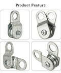 4 Pack Small Snatch Cable Pulley Block For 6mm Wire Rope 0.23 Inch Openable Wheel With Bearing 70 Lb Load Capacity Aluminum Zinc Alloy Lightweight And Durable, four angles