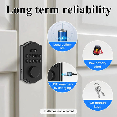 Kick The Keys To The Curb With This Rock Solid Keyless Entry Door Lock Featuring A Smart Keypad Deadbolt USB Emergency Charge And Anti Peep Code Tech For Zero Hassle Home Security displays keypad and USB features.