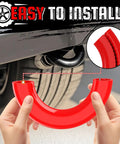 Ford Tow Hook Covers 2-Pack for F150 2004-2025, Bronco Base Big Bend Outer Banks 2021-2025, Toyota Tundra 2017-2021 in red ABS plastic being installed