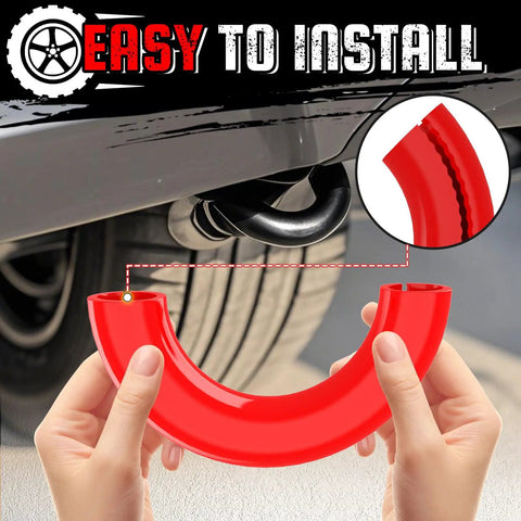 Ford Tow Hook Covers 2-Pack for F150 2004-2025, Bronco Base Big Bend Outer Banks 2021-2025, Toyota Tundra 2017-2021 in red ABS plastic being installed