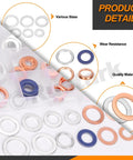 Oil Drain Plug Gasket And Crush Washer Set With 14 Sizes Aluminum And Copper Flat Washers showing product details like wear resistance.