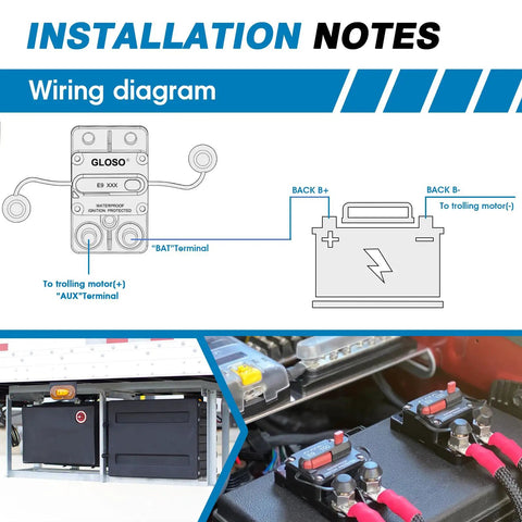 Wiring diagram for Badass 175A Circuit Breaker With Darn Tough IP67 Seal For boats and RVs, showing connections.