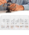 Pro Grade Watch Crown Kit With Copper And Stainless Steel Crowns, Springs in organizer, shown in watch repair use